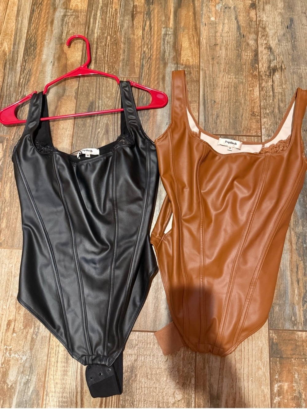 Papaya Faux Leather Bodysuit Set in Black and Brown